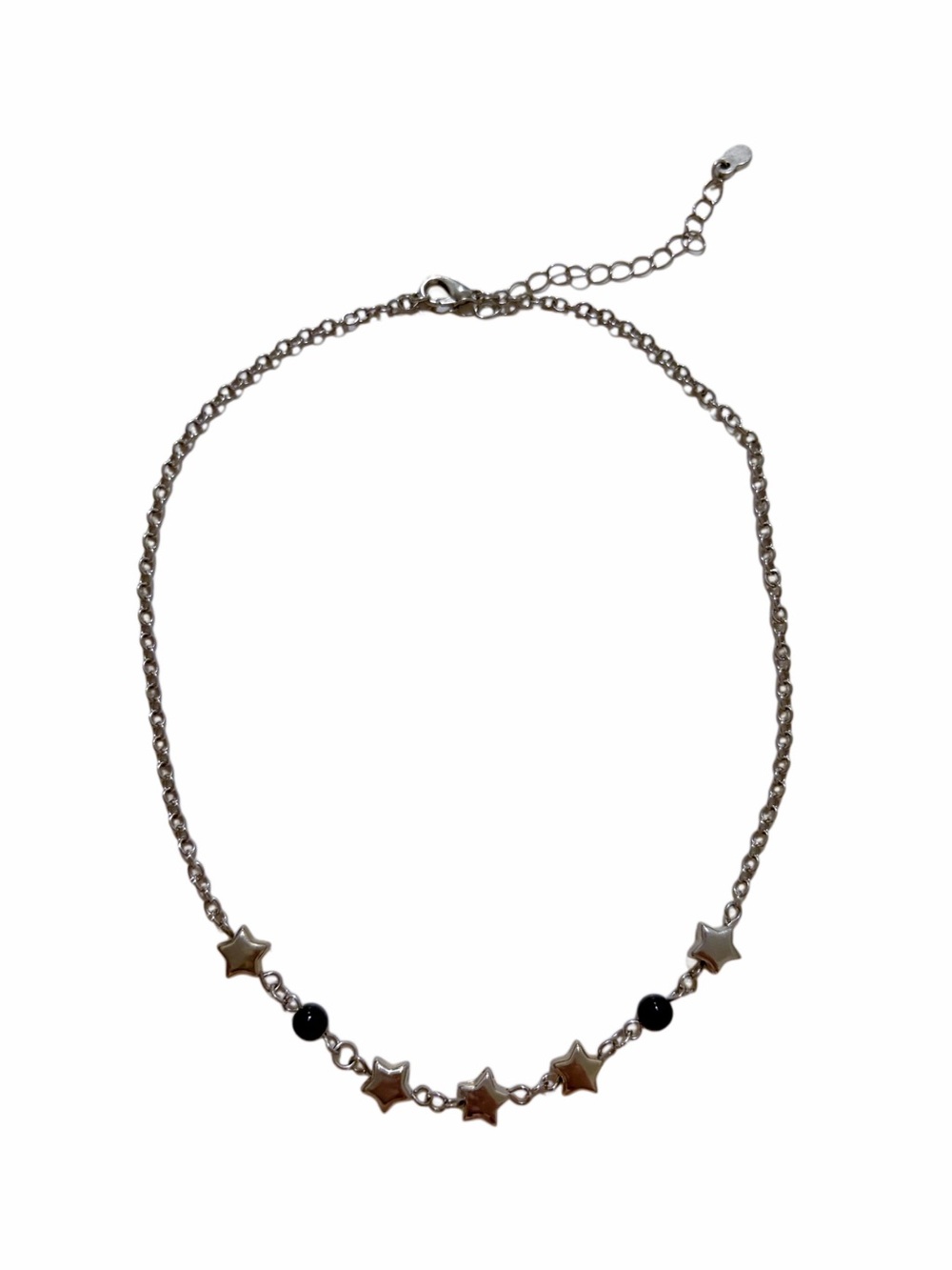 Hand Crafted Silver Star Necklace with Black Beads